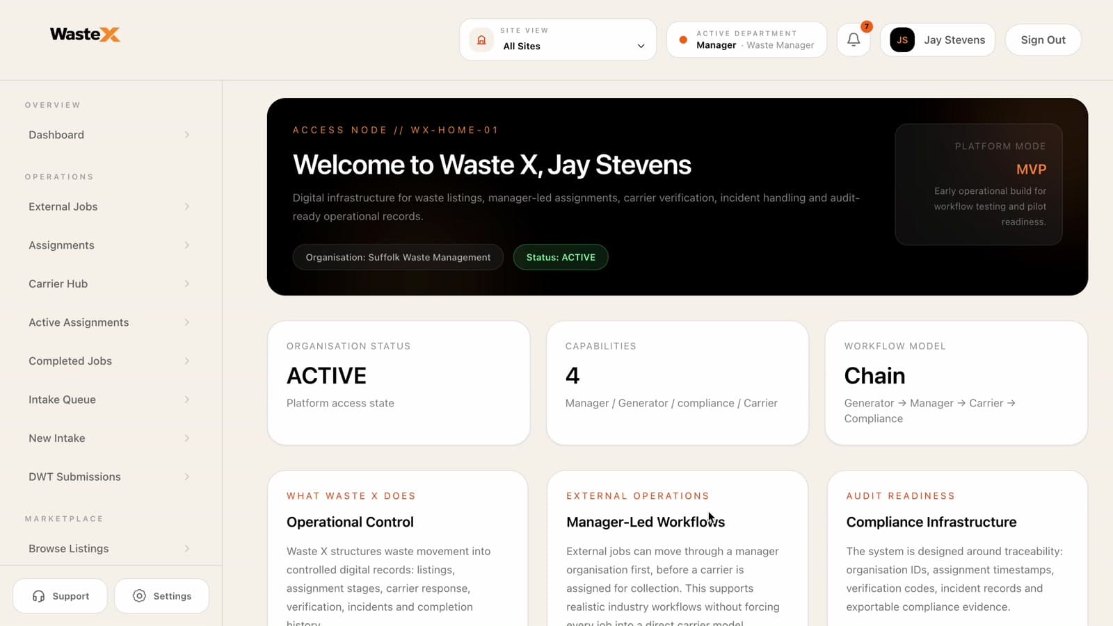 Waste X dashboard